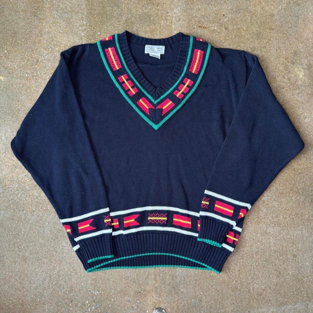 Vintage Club Room Maison Blanche L 100% Cotton Geometric Sweater 80s 90s